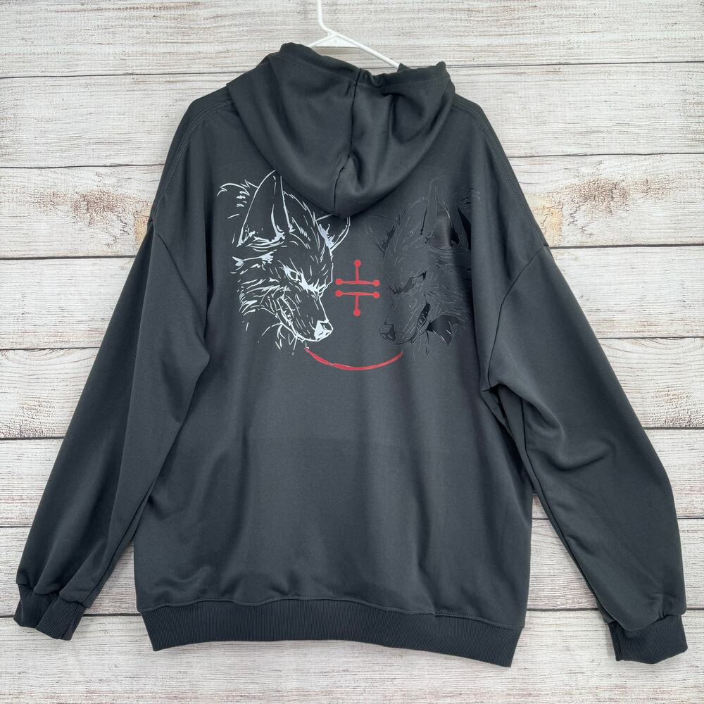 Megumi Divine Dogs Hoodie Sweatshirt Mens XL Gray White Red Black